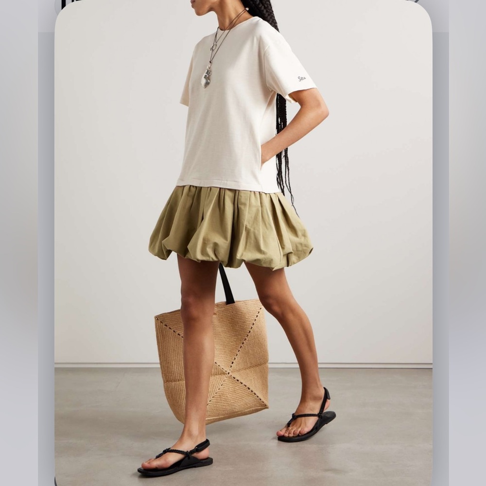Sea New York Cream Top with Olive Bubble-Hem Mini Skirt